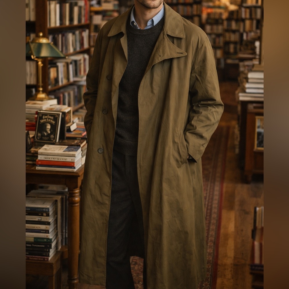 CHRISTIAN DIOR MONSIEUR DOUBLE BREASTED ARMY GREEN TRENCH COAT W/LINER EUC SZ40R